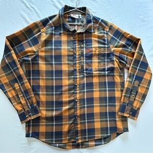 Fjallraven Plaid Button Up Shirt Mens XL Orange Blue Outdoor Hiking Flannel